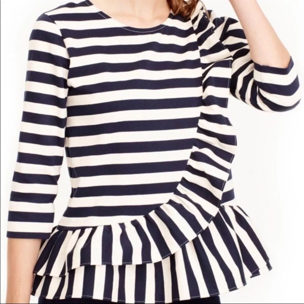 J.Crew Navy and White Striped Peplum Blouse